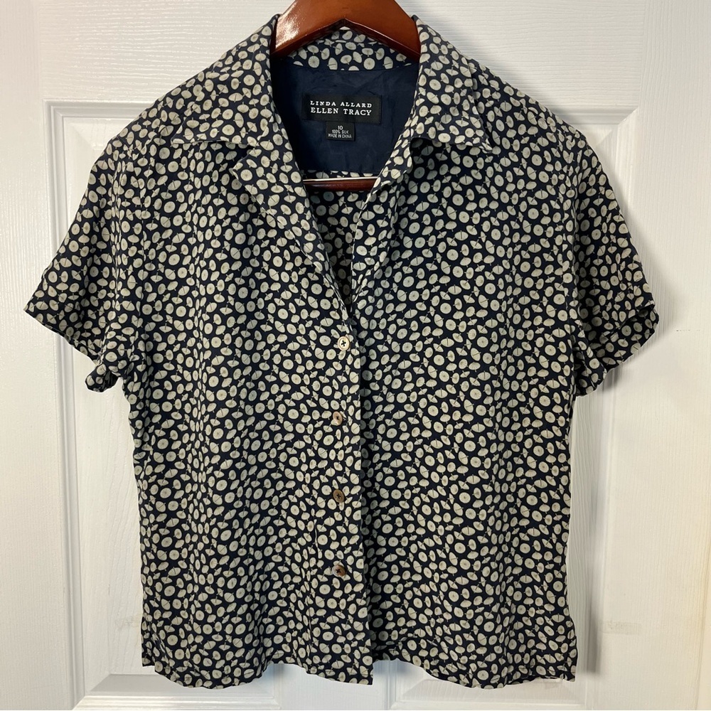 Linda Allard Ellen Tracy Vintage Women Patterned Shirt Blouse Silk Size 10 - Picture 3 of 10